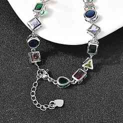 Brass Pave Colorful Cubic Zirconia Geometric Link Chain Necklaces&nbsp;NJEW-P337-01P