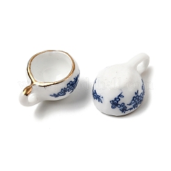 Floral Printed Blue and White Porcelain 3D Teacup Pendants with Gold Trim&nbsp;PORC-P036-01C