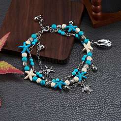 Synthetic Turquoise Beads Multi-strand Anklet&nbsp;AJEW-SW00008