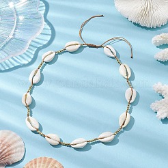 Adjustable Nylon Thread Shell Beads with Brass Kids Necklaces&nbsp;NJEW-JN04796