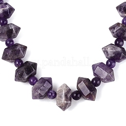 Natural Amethyst Round & Cone Beaded Necklaces&nbsp;NJEW-N064-03G