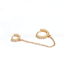 Brass Micro Pave Clear Cubic Zirconia Hoop Cartilage Earrings with Chain&nbsp;WG710C0-02