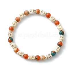 Synthetic Turquoise & Ocean White Jade Beads Stretch Bracelets for Women Men&nbsp;BJEW-JB13734