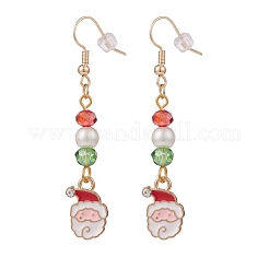 Enamel Christmas Theme Charm with Glass Pearl Dangle Earrings&nbsp;EJEW-JE04961