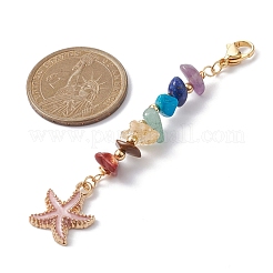 Starfish/Shell/Turtle Alloy Enamel Charms & 7 Chakra Gemstone Chips Beaded Pendant Decoration&nbsp;HJEW-JM01205
