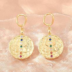 Brass Micro Pave Colorful Cubic Zirconia Dangle Hoop Earrings&nbsp;EJEW-G471-42G