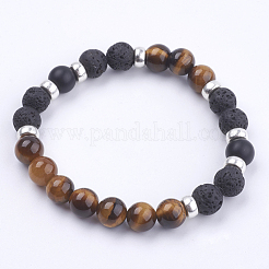 Natural Lava Rock and Gemstone Stretch Bracelets&nbsp;BJEW-JB03634