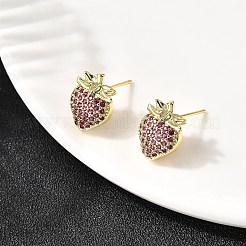 Strawberry Brass Micro Pave Cubic Zirconia Stud Earrings&nbsp;EJEW-L305-06G
