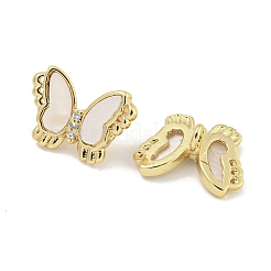 Brass Pave Clear Cubic Zirconia Butterfly Connector Charms with Sea Shell&nbsp;KK-Q820-13G