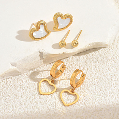 3 Pairs Stainless Steel Heart & Round Earring Sets&nbsp;UL3756