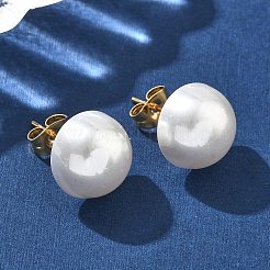 304 Stainless Steel Plastic Imitation Pearl Stud Earrings&nbsp;EJEW-R030-01G-02