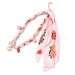 Starfish Strawberry Shell Shape 304 Stainless Steel Enamel & Handmade Lampwork Pendant Necklaces&nbsp;NJEW-D344-02G