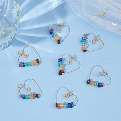 20Pcs Chakra Gemstone Chip Copper Wire Wrapped Pendants&nbsp;G-HY0001-44