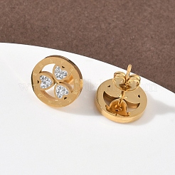 Ring with Clover 304 Stainless Steel Polymer Clay Rhinestones Stud Earrings&nbsp;EJEW-G453-04G