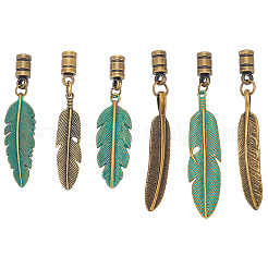 6Pcs 6 Colors Alloy Cord Ends with Feather Charms&nbsp;FIND-GF0009-05