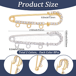 16Pcs 2 Colors Iron Rhinestone Safety Pins&nbsp;FIND-SC0022-23B