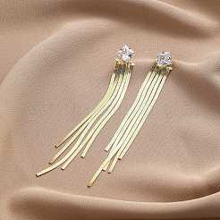 Cubic Zirconia Chains Tassel Earrings&nbsp;EJEW-P236-08G
