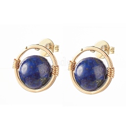 Mixed Gemstone Round Beads Stud Earrings for Girl Women&nbsp;EJEW-JE04666