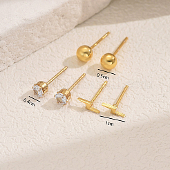 Elegant 3 Pairs Lightning Bolt & Round 201 Stainless Steel Stud Earrings&nbsp;WH4454