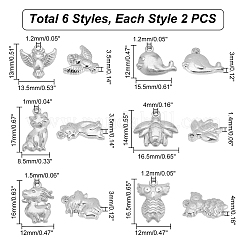12Pcs 6 Style 201 Stainless Steel Charms & Pendants&nbsp;STAS-UN0034-71