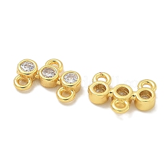 Rack Plating Brass Clear Cubic Zirconia Triple Flat Round Chandelier Component Links&nbsp;KK-L224-091G