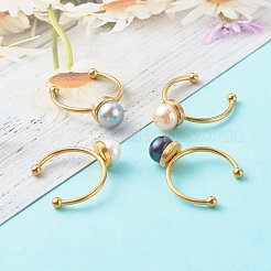 Shell Pearl Round Beads Cuff Rings&nbsp;RJEW-JR00375