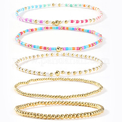 4Pcs 4 Styles Brass & Glass Seed Round Beads Stretch Bracelets for Women&nbsp;DV1871-4