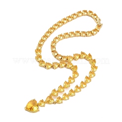 Brass Full Yellow Cubic Zirconia Heart Pendant Necklaces for Women&nbsp;NJEW-M079-01A