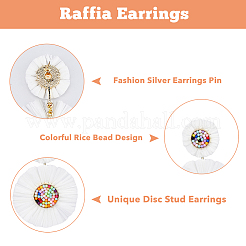 2 Pairs 2 Style Raffia Flower Dangle Stud Earrings&nbsp;EJEW-FI0003-23