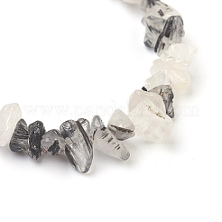 Natural Tourmalinated Quartz/Black Rutilated Quartz Chip Beads Anklets&nbsp;AJEW-AN00229-03