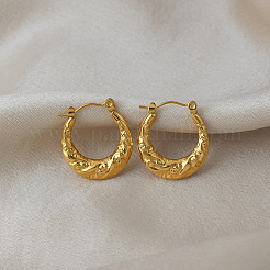 304 Stainless Steel Textured Oval Hoop Earrings for Women&nbsp;LS-NR0139