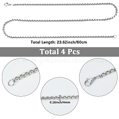 4Pcs 4mm 201 Stainless Steel Box Chain Necklaces&nbsp;NJEW-SC0001-37P