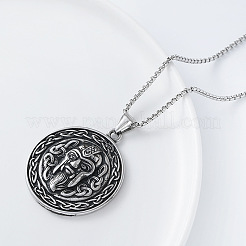 Vintage Viking 304 Stainless Steel Round Medal with Man Pendant Box Chain Necklaces for Men&nbsp;EK8272