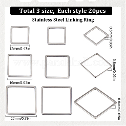 60Pcs 3 Sizes 201 Stainless Steel Linking Ring&nbsp;STAS-SC0007-46