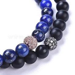 Natural Black Agate(Dyed) Bead and Natural Lapis Lazuli(Dyed) Bead Stretch Bracelet Sets&nbsp;BJEW-JB04297-03