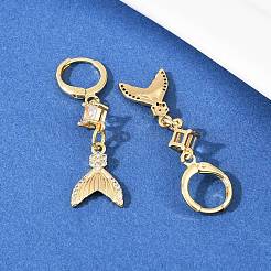 Fishtail Brass Micro Pave Cubic Zirconia Hoop Earrings&nbsp;EJEW-B154-05G