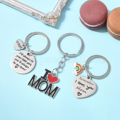 1Pc Mother's Day Gift 201 Stainless Steel Flat Round/Rhombus/Rectangle with Word Keychains&nbsp;KEYC-FS0001-10