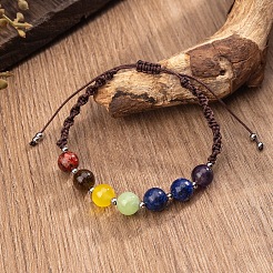 Chakra Natural Mixed Gemstone Round Beaded Braided Bead Bracelets&nbsp;HJ2409