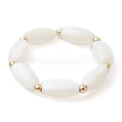 2Pcs 2 Style Shell Pearl Round & Oval Beaded Stretch Rings Set&nbsp;RJEW-TA00089