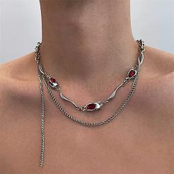 304 Stainless Steel & Alloy Rhinestone Pendant Double Layer Necklaces for Men&nbsp;WG6C11B-01