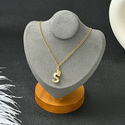 304 Stainless Steel Clear Cubic Zirconia Heart & Letter Pendant Curb Chain Necklaces for Women&nbsp;NJEW-FS00012-27J
