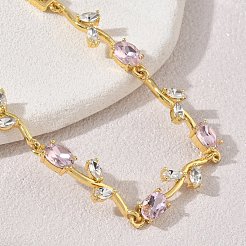 Brass Glass Flower Link Chain Bracelets&nbsp;KK-CBA7DFA-01G-04