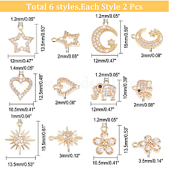 12Pcs 6 Style Rack Plating Brass Micro Pave Cubic Zirconia Charms&nbsp;ZIRC-AR0001-17