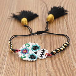 Miyuki Seed Braided Bead Bracelet with Double Tassel&nbsp;BJEW-A121-38A
