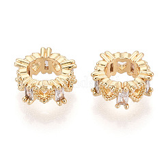 Brass Micro Pave Clear Cubic Zirconia European Beads&nbsp;KK-N275-06G