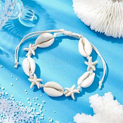 Natural Shell & Synthetic Turquoise Starfish Braided Bead Bracelets&nbsp;BJEW-JB10081