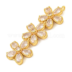 Brass Pave Clear Cubic Zirconia Three Flower Links Connector Charms&nbsp;KK-P277-51G