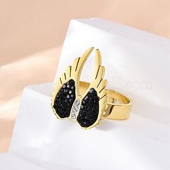304 Stainless Steel with Rhinestone Finger Rings&nbsp;RJEW-Q020-17G