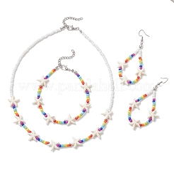 Starfish Synthetic Turquoise & Glass Beaded Bracelets & Earrings & Necklaces&nbsp;SJEW-JS01369