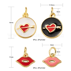 12Pcs 6 Style Golden Plated Brass with Jump Rings Enamel Pendants&nbsp;KK-LS0001-35